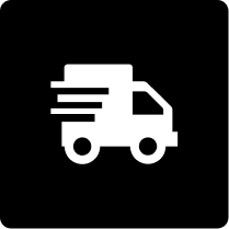 White delivery truck icon on a black background for Free Shipping