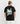 Back view of a model in the black Ariiston 'Kaleido' graphic t-shirt