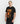 Model close-up in the black Ariiston 'Rolling' graphic t-shirt