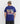 Back view of a model in the sodalite blue 'The Alpinist' graphic t-shirt