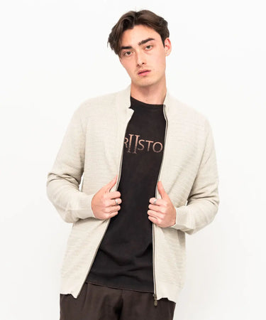 Ariiston Zip Through Jumper – Stone