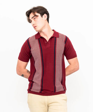 Ariiston Flat-Knit Stripe Polo – Wine