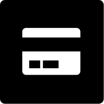 White icon of a bank card on a black square background for Flexible Payment.
