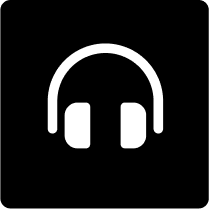 White headphones icon on a black square background for Online Support.