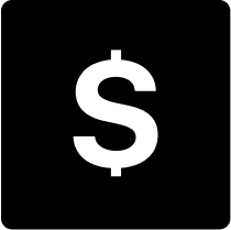 White dollar sign on a black square background for Return Guarantee.